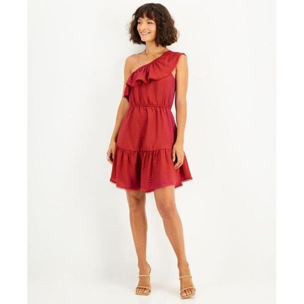 Bar III Ruffle Mini Dress One Shoulder Party Cocktail Red Women Size X Small - Picture 2 of 5